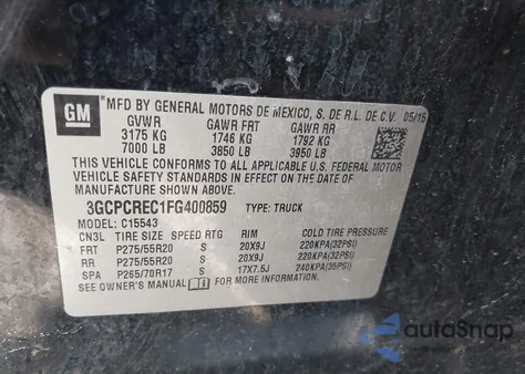 2015 Chevrolet Silverado 1500 1Lt z USA, uszkodzony, nr VIN 3GCPCREC1FG400859